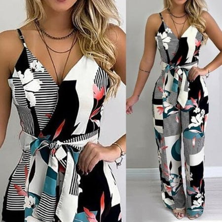 Sinhoon Women Summer Casual Sleeveless Jumpsuit Loose Wide Leg Pants Suit Playsuit Size