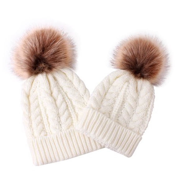 Sinhoon Womens Mother Baby Matching Knitting Pom Bobble Hat Kids Winter Warm Beanie Cap