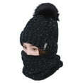 thumbnail image 1 of Sinhoon Womens Pom Beanie Hat Scarf Set Girls Cute Winter Ski Hat Slouchy Knit Cap with Fleece Lined Black, 1 of 7