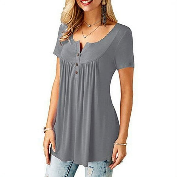 Sinhoon Womens Summer Short Sleeve Blouse Shirt Tops Casual Loose Plain Tunic T Shirt Plus Size