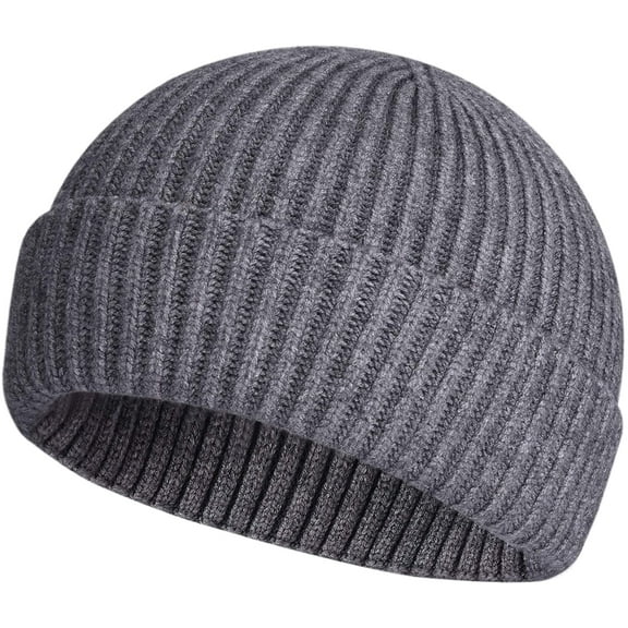Sinhoon Wool Knit Cuff Short Fisherman Beanie for Men Women, Winter Warm Hats (gray)