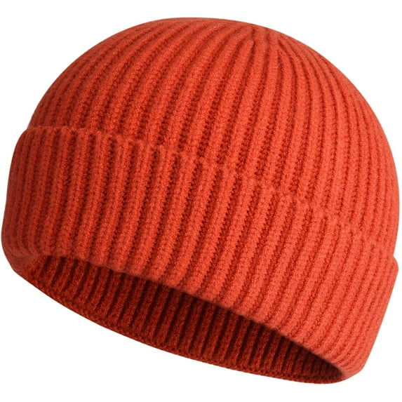 Sinhoon Wool Knit Cuff Short Fisherman Beanie for Men Women, Winter Warm Hats (orange)