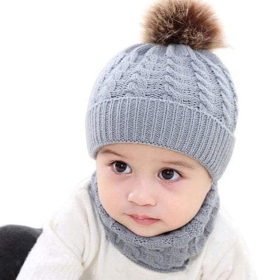 SinhoonToddler Kids Warm Beanie Crochet Cap Scarf 2pcs Baby Sets Solid Color Winter New Baby Boy Knit Hats Girl Hat