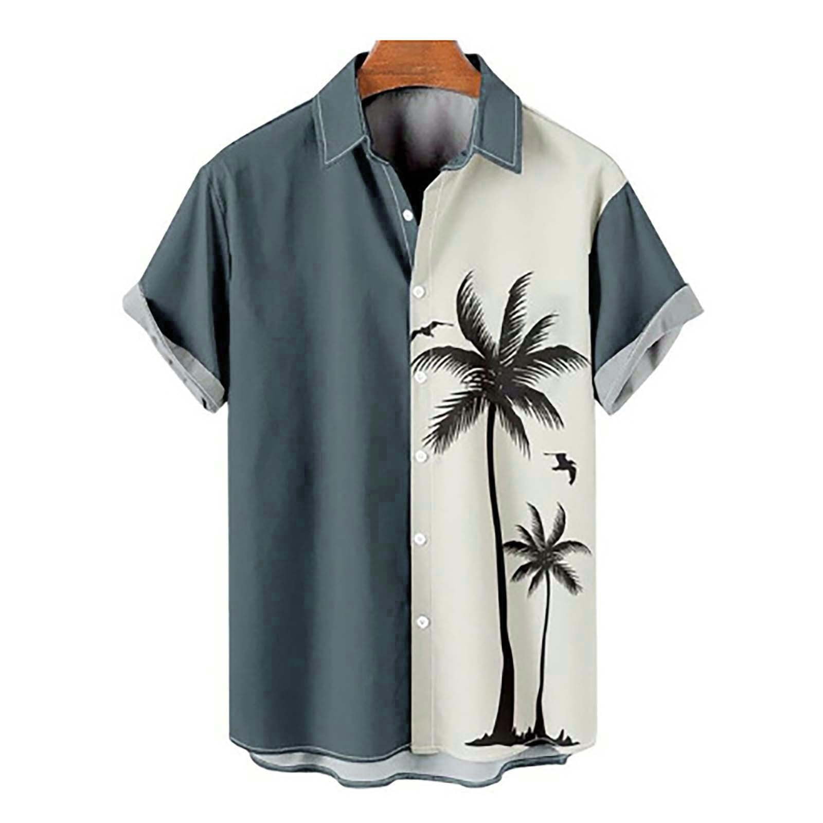 JOFOW Mens Hawaiian Shirts 2024 Summer Short Sleeve Button Down Aloha ...