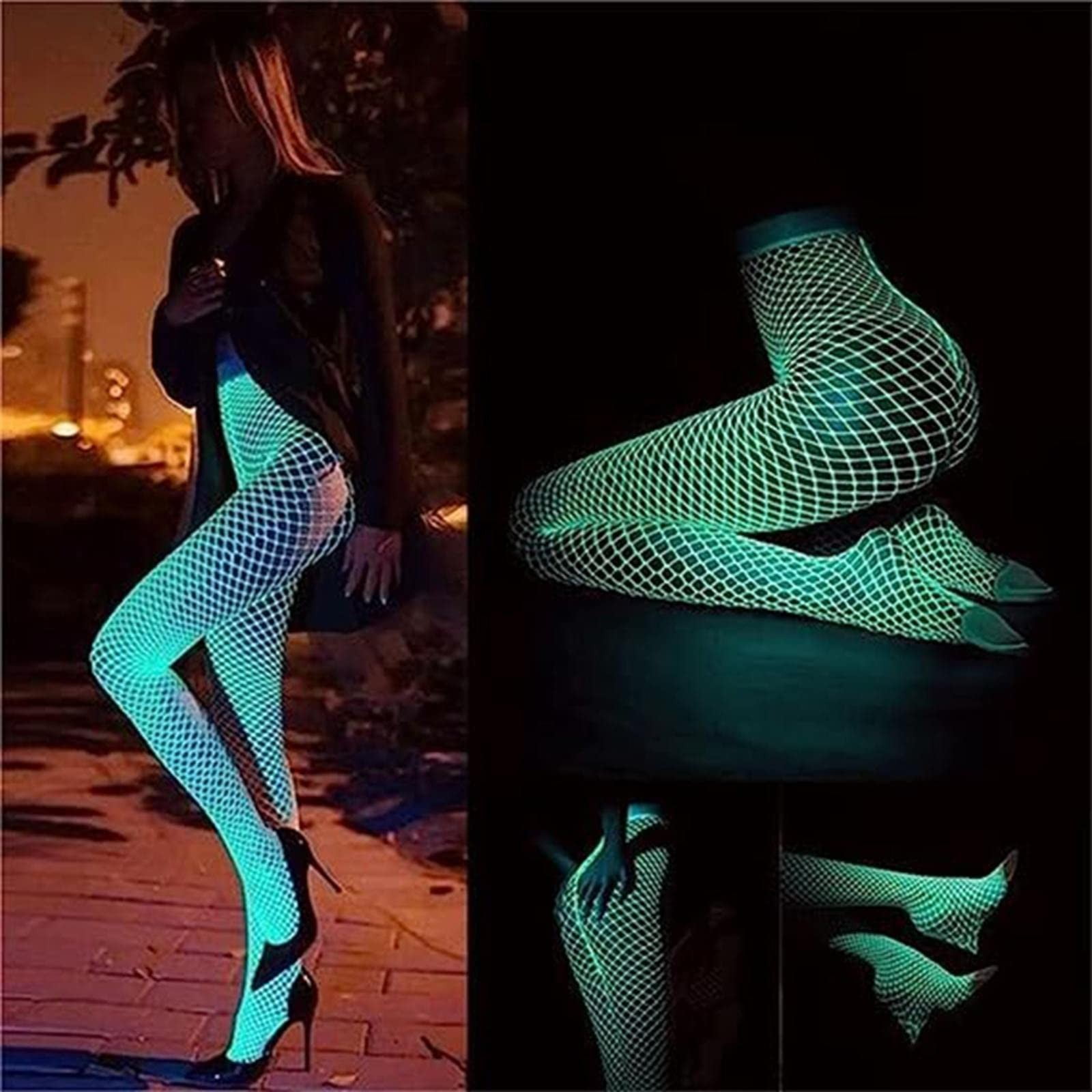 Sinimoko Luminous Fishnet Stockings Luminous Glowing Fishnet Socks Glow  Tights White Fishnet Tights For Women 
