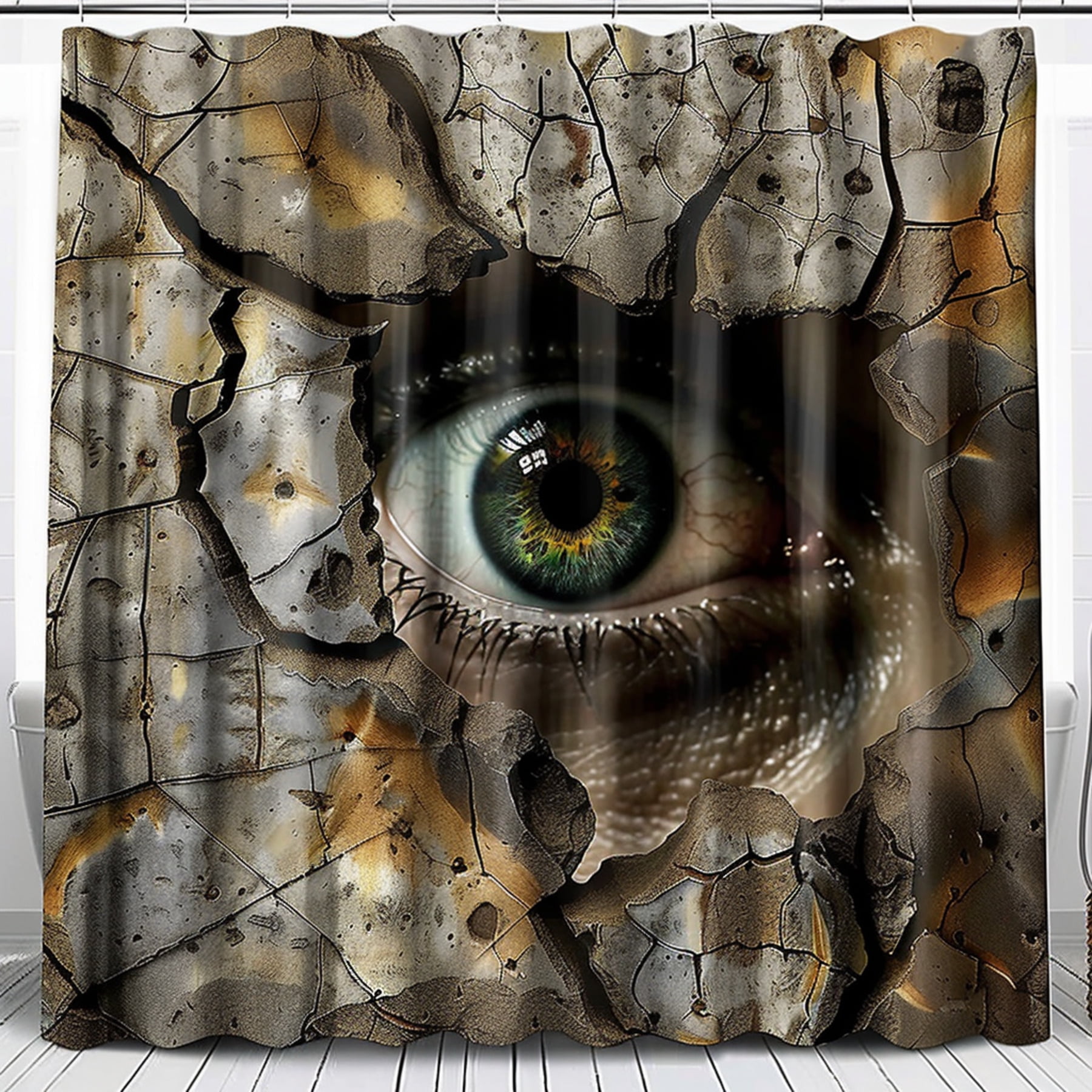 Sinister Eye Shower Curtain Creepy Face Behind Wall Design Horror