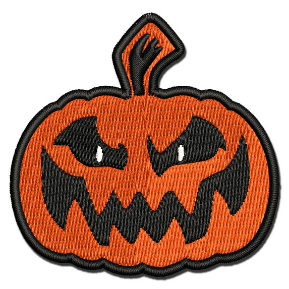 Sinister Halloween Jack-o'-lantern Pumpkin Applique Multi-Color Embroidered Iron-On Patch - 2.5 Inch Small