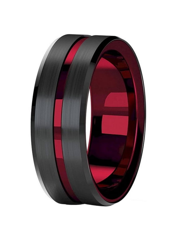 Sinister Rocker Ring Black Red Genderless Stainless Steel Gothic Vampire Band