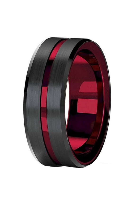 Sinister Rocker Ring Black Red Genderless Stainless Steel Gothic Vampire Band