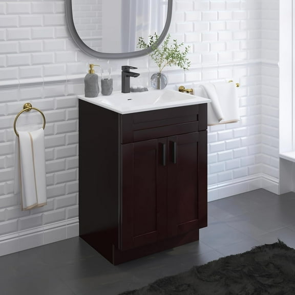 Sink Base Bathroom Vanity Ready-to-Assemble Bathroom Cabinet 24" Width Vanity Base in Espresso Shaker