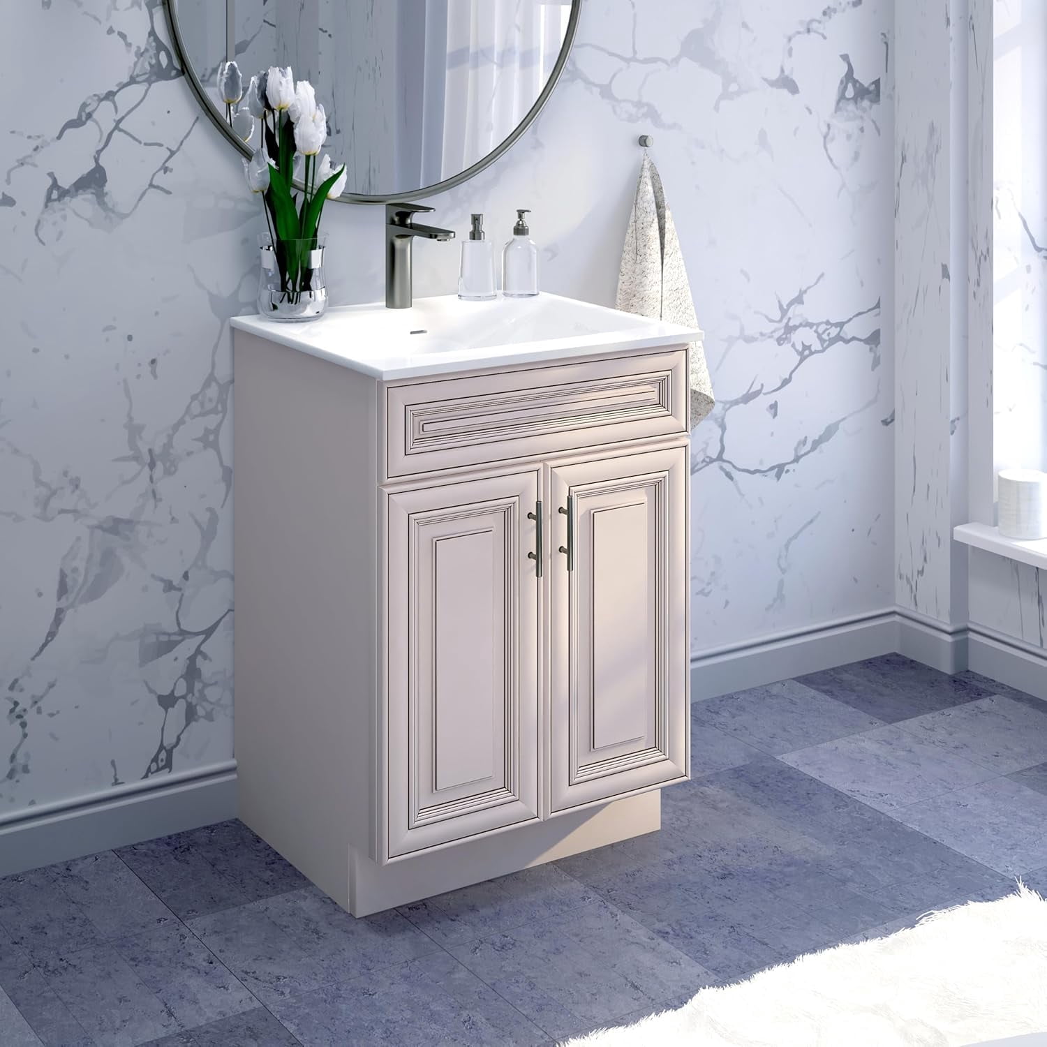 Sink Base Bathroom Vanity Ready-to-Assemble Bathroom Cabinet 30" Width Vanity Base in Antique White