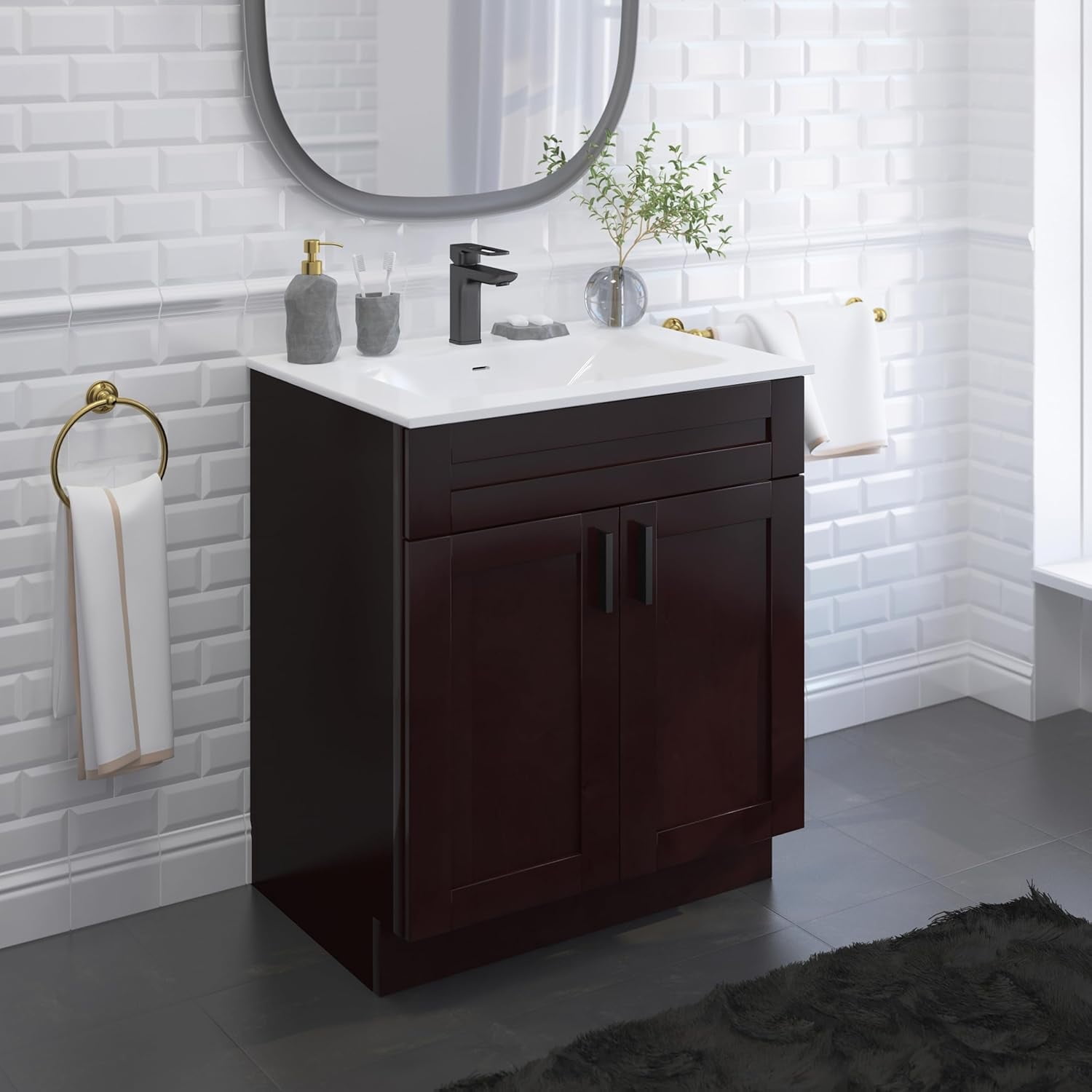 Sink Base Bathroom Vanity Ready-to-Assemble Bathroom Cabinet 30" Width Vanity Base in Espresso Shaker