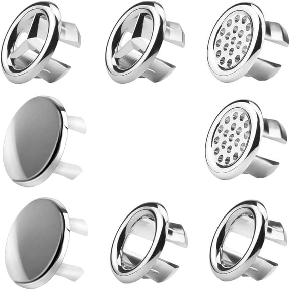 Sink Hole Cover For Bathtubs, Durable Chrome Basin Trim Overflow Cover With Brass Insert, Easy Installation Round Caps For Quick Fix Solutions (Pack Of 8)