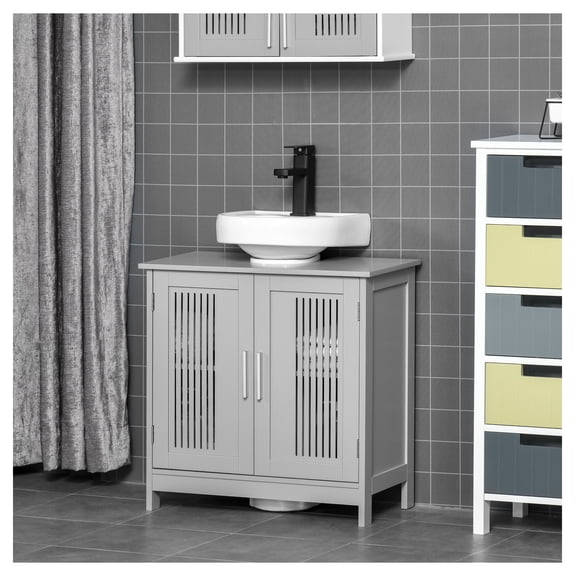 Under Sink Bathroom Cabinet, Gray Pedestal Sink Organizer, Space Saving Storage with Adjustable Shelf, Toiletries & Cleaning Supplies, 23.5"W x 11.75"D x 23.5"H