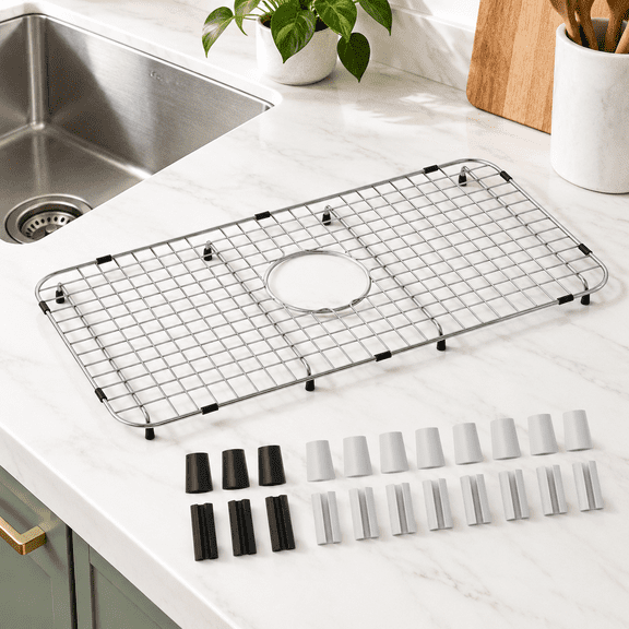 Sink Bottom Grid 25-1/8" x 12-7/8 Inch Centered Drain 1-1/2 Inch Corner Radius Stainless Steel For Kitchen Single Bowl Sinks