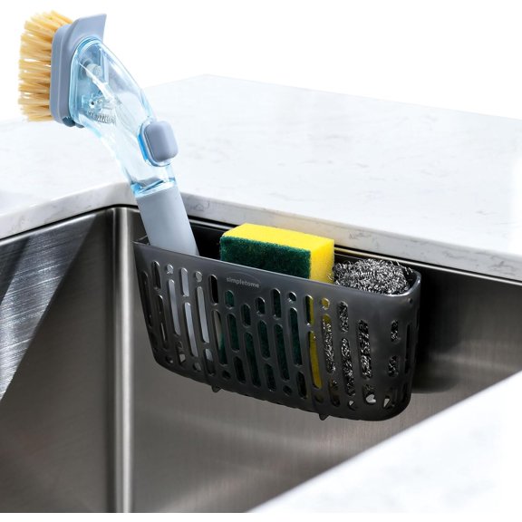 Sink Caddy Basket, Sinkware Organizer, 3X Strong Suction Cups Or Countertop, Translucent Grey