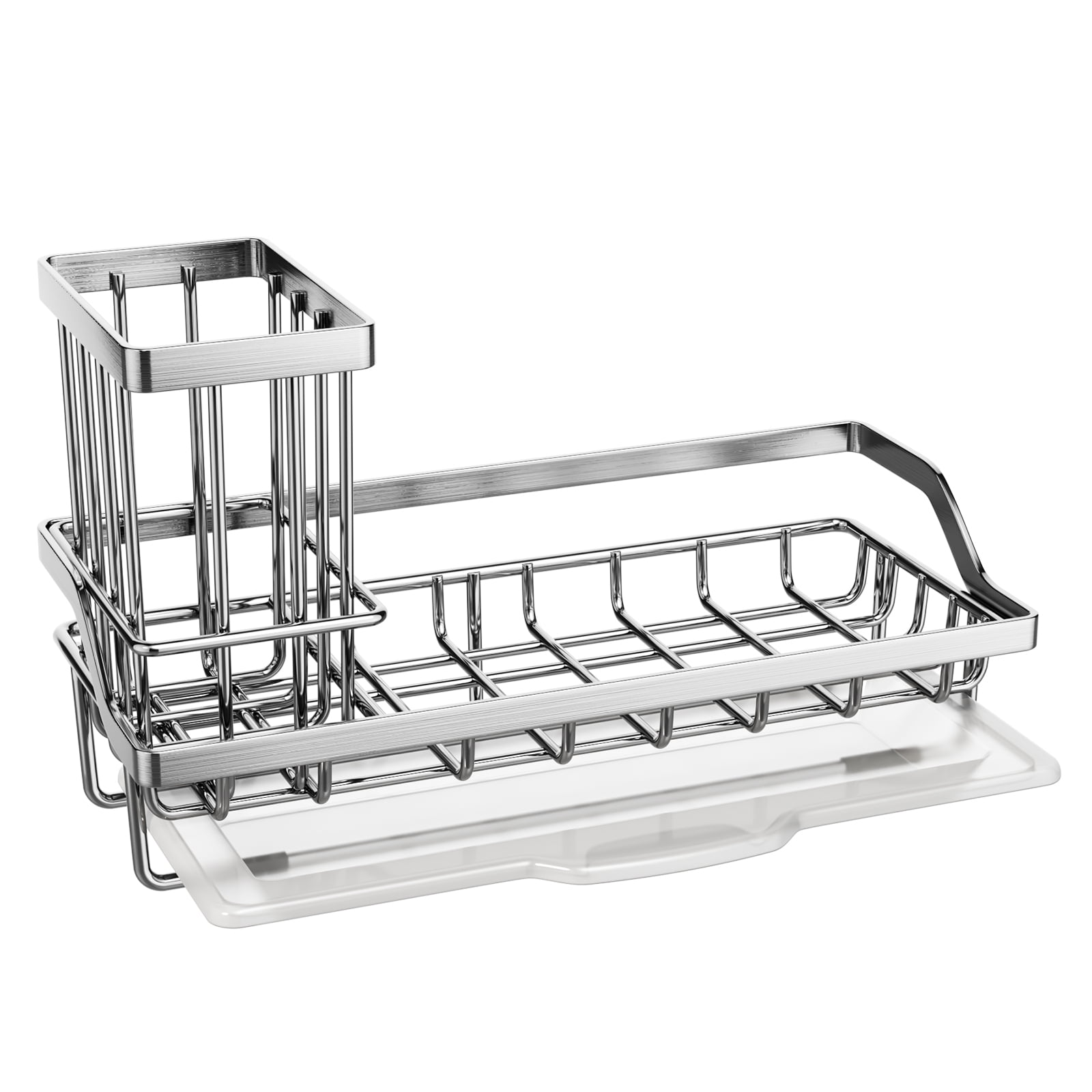 Wetheny Kitchen Sponge Holder-Kitchen Sink Caddy Organizer with Drain Pan  304 Stainless Steel for Sponges, Cleaning Cloth, Scrub Brush, Dish Soap and