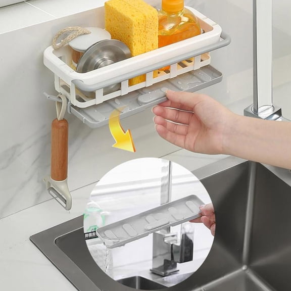 Sink Caddy, Kitchen Organizer, Stainless steel basket with tray for sponge, brush and soap storage for kitchen sinks, counters and bathroom basins
