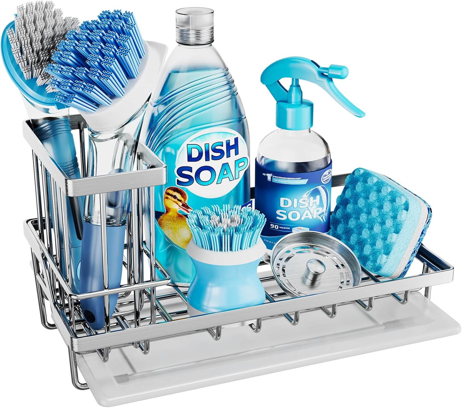 Sink Caddy, Kitchen Sponge Holder with Dish Brush Holder, Kitchen Sink ...