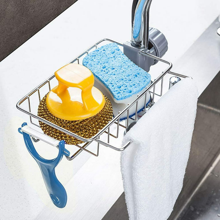 Kitchen Sink Caddy Sponge Holder, Hanging Dish Sponge Organizer