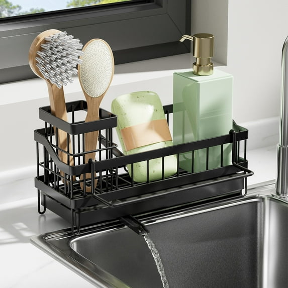Sink Caddy,Sink Drying Rack,Sponge Holder for Kitchen Sink,Sink Caddy with High Brush Holder,Soap Dispenser Kitchen Organizers,Kitchen Sink Organizer