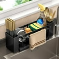 thumbnail image 1 of Sink Caddy, Sponge Holder, Kitchen Sink Organizer with Auto Drain Tray, Towel Bar, Countertop Storage for Sponges, Brushes, Soap, 1 of 5
