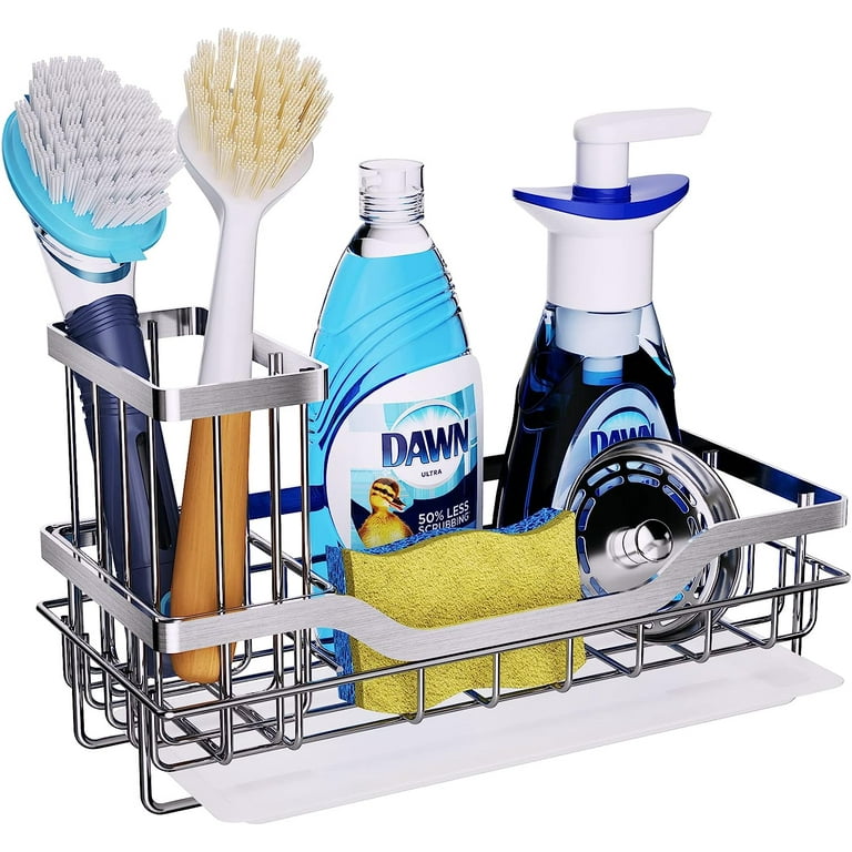 Torubia Silver Kitchen Sink Caddy Sponge Dish Brush Holder Rustproof Stainless Steel Organizer with Drip Tray Walmart