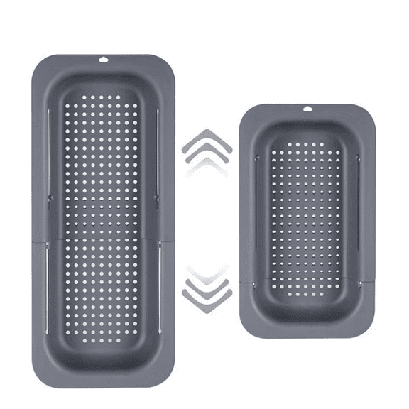 Sink Colander, Extendable Strainer Basket Over the Sink for Wash Vegetables and Fruits, Drain Cooked Pasta and Dry Dishes 13.6"-18.9"L x 7.9"W x 2.6"H - Deepgray