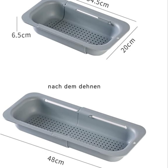 Sink Colander, Extendable Strainer Basket Over the Sink for Wash Vegetables and Fruits, Drain Cooked Pasta and Dry Dishes 13.6"-18.9"L x 7.9"W x 2.6"H - Deepgray