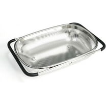 Over The Sink Colander Strainer Basket,Extendable Sink Colander Strainer Basket for Vegetables,Drain Cooked Pasta and Dry Dishes,Extendable Home Kitchen Essentials,Strainer Basket Extendable Handle