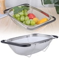 thumbnail image 1 of Over the Sink Colander Strainer Basket Stainless Steel, for Kitchen Sink with Rubber Grip, Fine Mesh, Large Kitchen Gadgets Tools, Expandable, Clearance Home Kitchen Essentials(L), 1 of 9