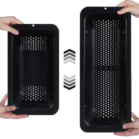 Over the Sink Colander Strainer Basket - Wash Vegetables and Fruits, Drain Cooked Pasta and Dry Dishes - Extendable - New Home Kitchen Essentials (7.9 W x 14.5-19.5 L x 2.75 H) - White