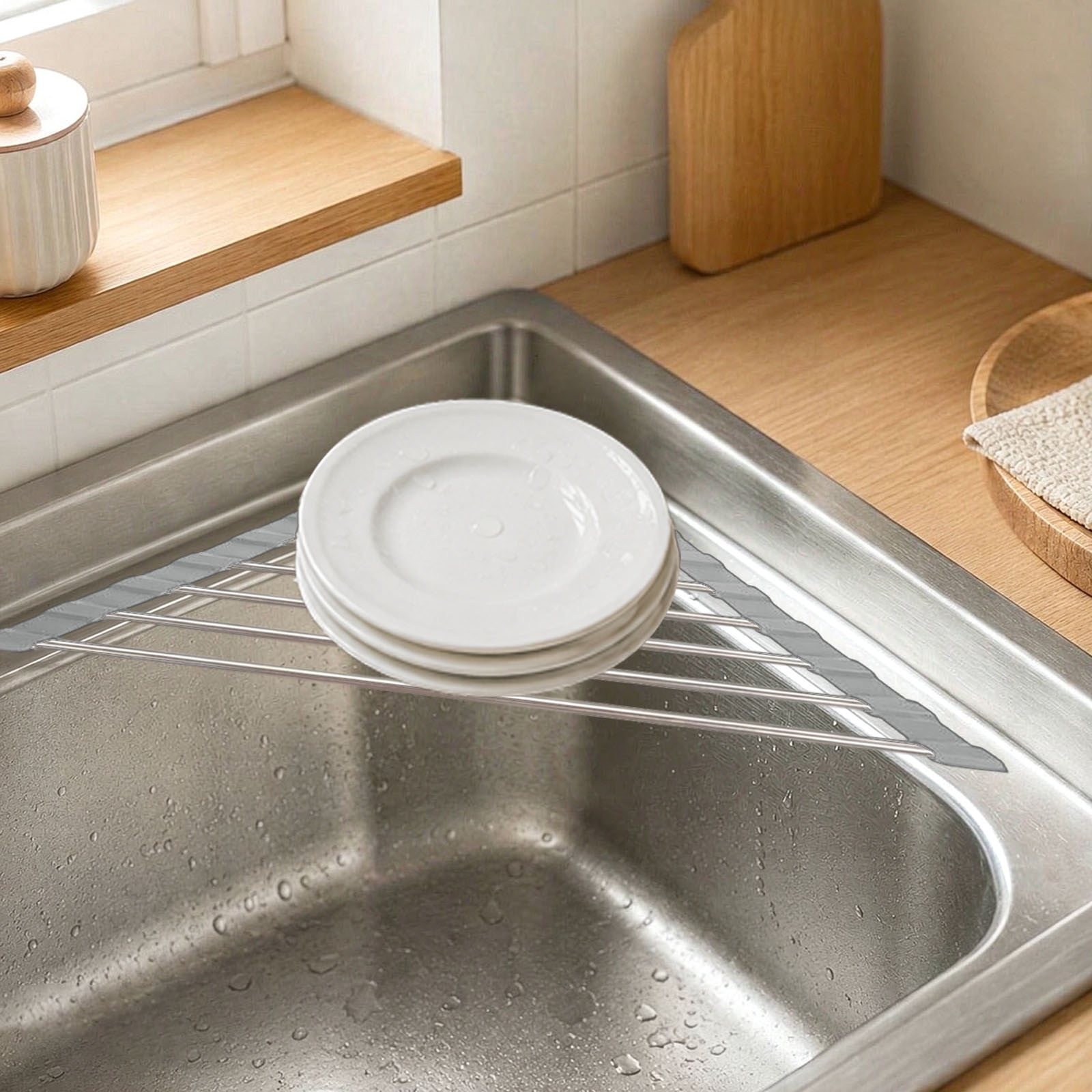 Sink Corner Drying Rack Foldable Dish Drainer With Triangle Roll‑Up ...
