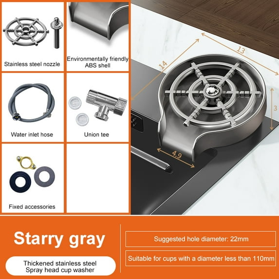 Sink Cup Washer Bar Glass Rinser coffee Milk Tea Commercial Bottle Automatically Rinse cup Kitchen Accessories Clean Tool (Grey-A)