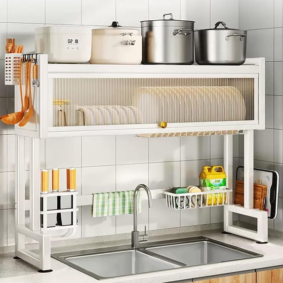 Over the Sink Dish Drainer Drying Rack 3 Tier Over Sink Dish rack for a Tidy Kitchen Sink Shelf Organized Space-Saving Dish Rack with Cover for Dishes, Glasses, Bowls, and Cutlery