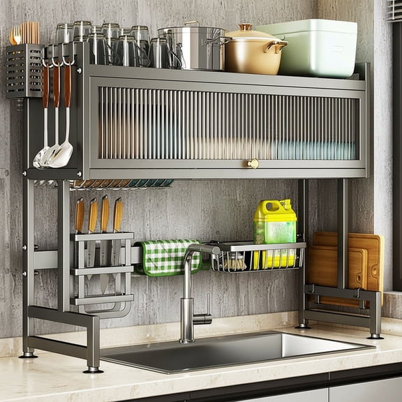 Over the Sink Dish Drainer Drying Rack 3 Tier for a Tidy Kitchen Sink Shelf Organized Space-Saving Dish Rack with Cover for Dishes, Glasses, Bowls, and Cutlery