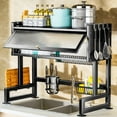 thumbnail image 1 of Dish Rack Over Sink with Cover, Stainless Steel Dish Racks for for Drying Dishes, Glasses, Bowls, and Utensils, Black, Length-37.4", 1 of 12
