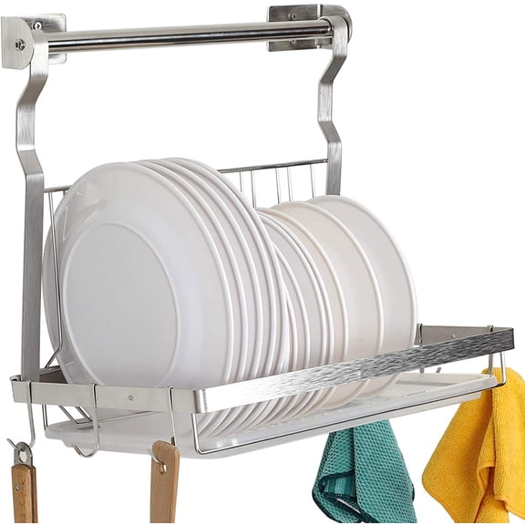 Over Sink Dish Drainer Drying Rack, Stainless Steel Foldable Wall Mounted Dish Racks