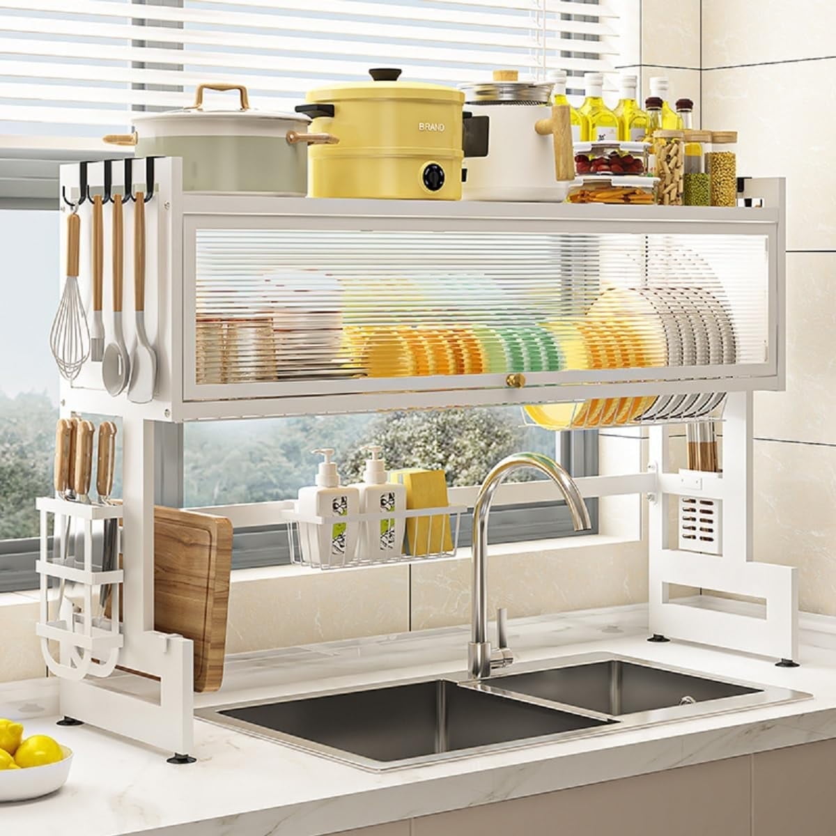 Over The Sink Dish Drying Rack, 2 Tier Metal Steel Dish Drying Racks ...