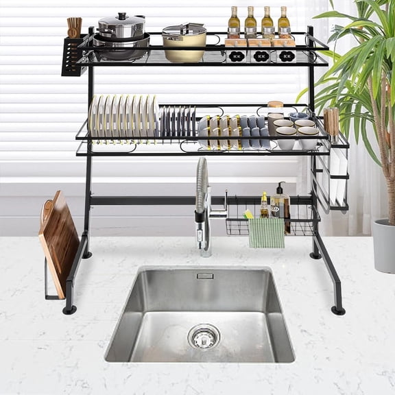 Over The Sink Dish Drying Rack, 2-Tier Multifunctional Over The Sink Dish Rack, Large Storage Space Kitchen Dish Drying Rack for Storing Seasonings, Dishes, Chopsticks, Cutting Boards (24.41in‎)