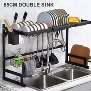 Over the Sink Dish Drying Rack -2 Tier Stainless Steel Large Kitchen Rack Dish Drainers for Home Kitchen Counter Storage, Shelf with Utensil Holder, Above Sink Non-Slip Shelves Organizer