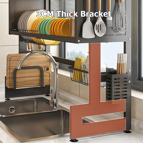 Over The Sink Dish Drying Rack,3 Tier Dish Rack with Dustproof Cover and Knife Holder,Dish Drying Rack with Chopstick Tube and Cutting Board Rack,Dish Drying Organizer for Dishes Bowls Cutlery$$