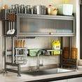 thumbnail image 1 of Over The Sink Dish Drying Rack, Adjustable 2 Tier Stainless Steel Large Dish Racks for Kitchen Storage Counter Organizer with Cabinet Doors with Utensil Holder, Black, 1 of 9