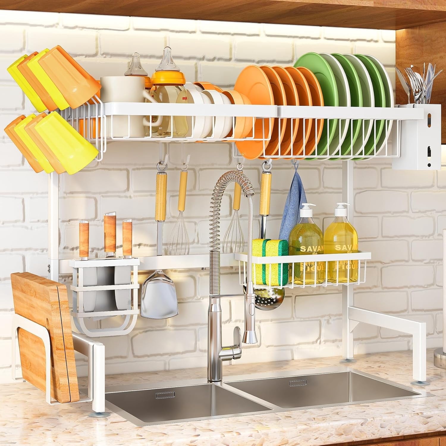 Over The Sink Dish Drying Rack, Adjustable (26.8" to 34.6") Large Dish ...