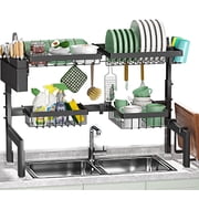 Over The Sink Dish Drying Rack, WLRETMCI Dish Drying Rack 2 Tier Adjustable 25.9-33.4 Dish Rack for Kitchen Counter,Stainless Steel Over Sink Dish Rack Drainer with Large Capacity, Space-Saving