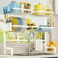 thumbnail image 1 of Over The Sink Dish Drying Rack, Expandable 3-Tier Stainless Steel Kitchen Storage Organization Accessories for Countertop, Rustproof & Space-Saving, 31.5"–39.5" L x 12" W x 33" H, Black, 1 of 6