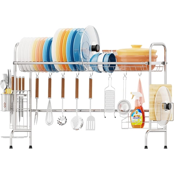 Over The Sink Dish Drying Rack, Large Dish Rack Stainless Steel Dish Drainer Easy Install Non-Slip Dish Dryer Utensil Holder, Cutting Board Holder Kitchen Sink Shelf Storage Rack