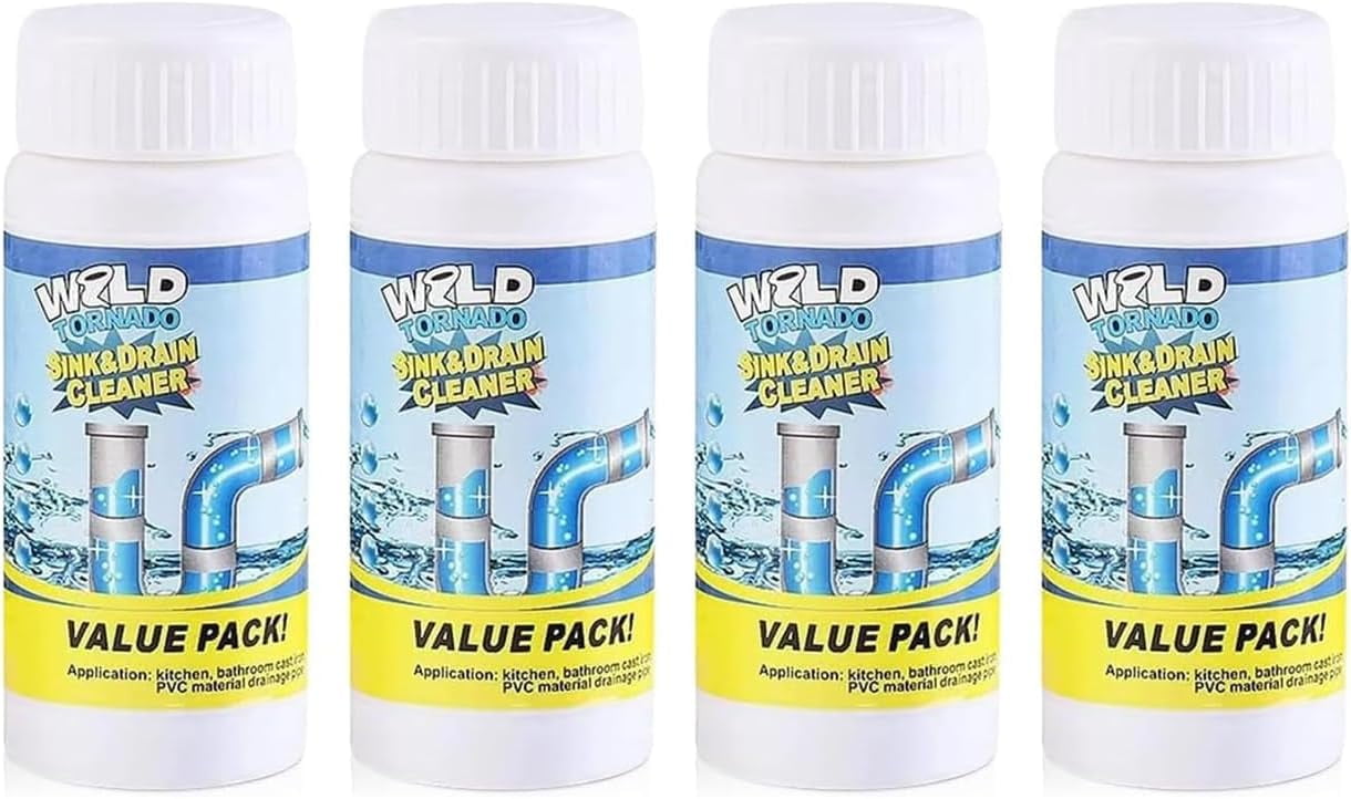 Sink & Drain Cleaner Powder, Heavy Duty Pipe Clog Remover for Toilet & Kitchen, Safe Non-Corrosive Foaming Agent,（2-4 Pack）