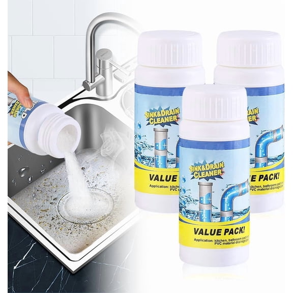 Sink and Drain Cleaner, Sink Drain Cleaning Powder, Multi-functional Pipe Unclogging Solution for Kitchen and Bathroom, Fast Acting Clog Remover for Home Users (3PCS)