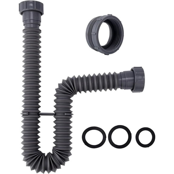 Sink Drain Kit, 1-1/2 Inch Expandable Flexible P-Trap 7.5 Inch - 17.7 Inch Flexible Sink Drain Pipe for Bathroom Sinks Kitchen Sinks